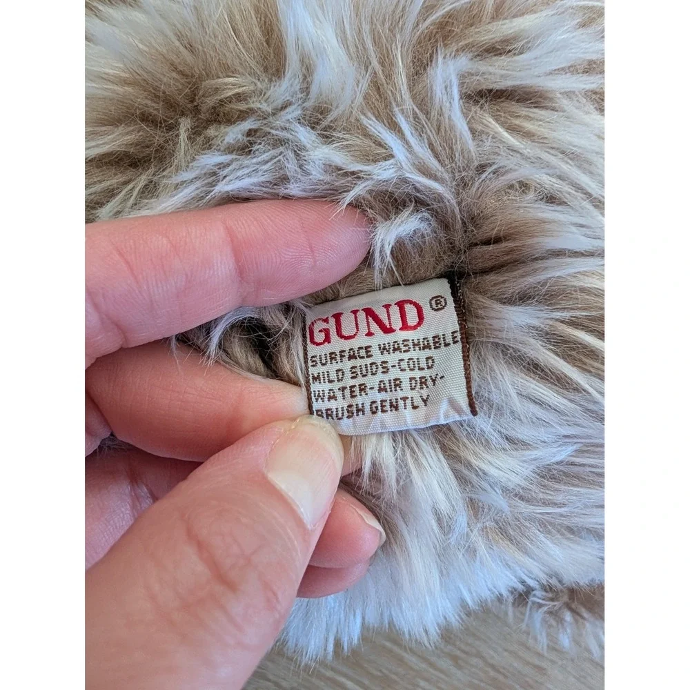 Vintage Gund Shaggy Brown Dog Plush Plaid Bow Tie‎ Soft Stuffed Animal Puppy Toy
